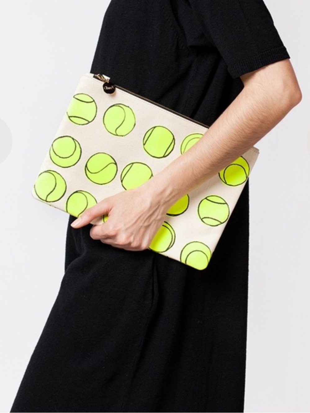 Canvas Tennis Ball Print Zip Pouch - Neon Yellow